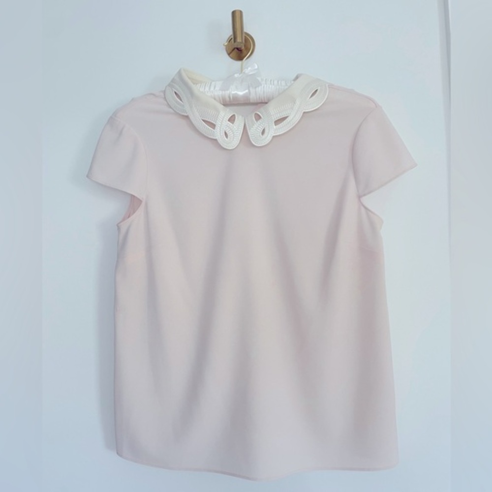 Ted Baker London Pink and White Cutout Collared Blouse Size 3 Medium